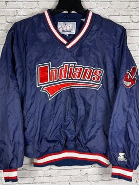 Vintage Starter Cleveland Indians Pullover Windbreaker Size L Mens Baseball